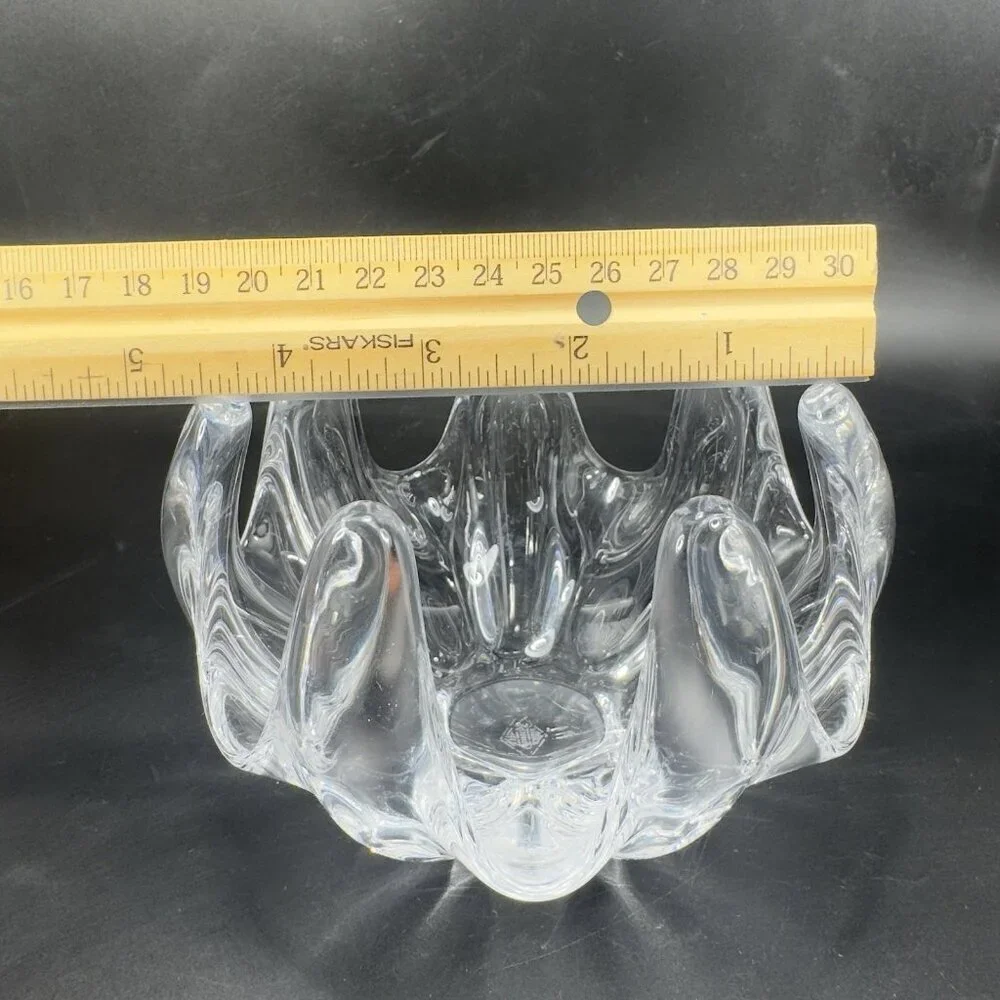 Vannes Clear Crystal France‎ Le Chatel Abstract Freeform Art Glass Bowl Signed